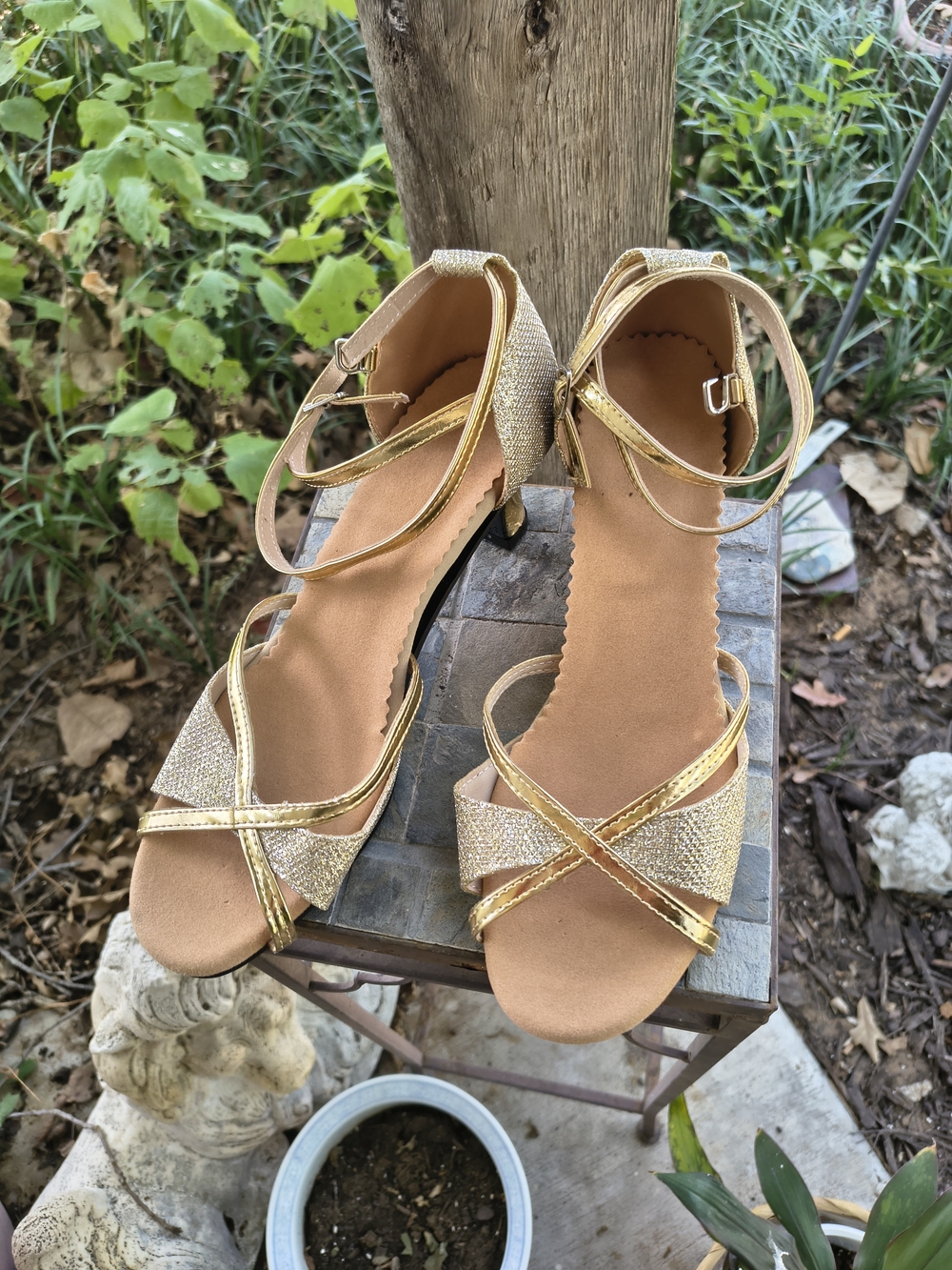Gold Strappy Women's Sandals with Ankle Tie